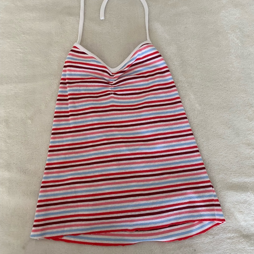 Multi colored tie up halter top